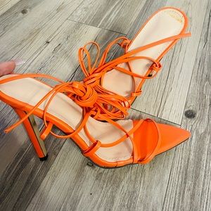 Orange strappy high heels womens size 8.5